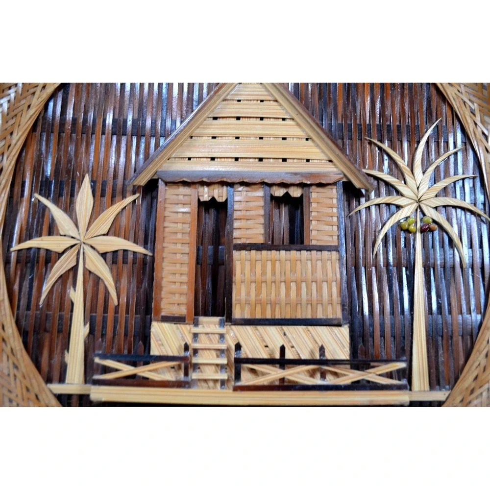 VTG Hand Woven Bamboo Wicker Philippines Round‎ Hanging Wall Home Decor Lot Of 3